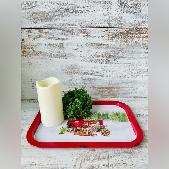 *Red Truck Metal Christmas Tray, 13.5”x9” - Picture 9 of 15
